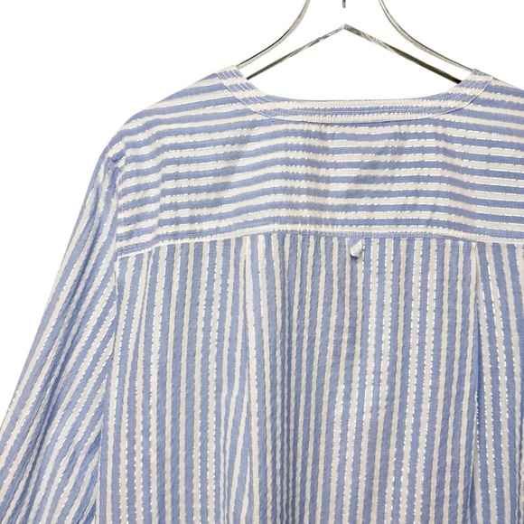 Talbots Seersucker Blue Stripe Metallic Lurex Side Button Women’s Tunic Sz 3X - Picture 10 of 11